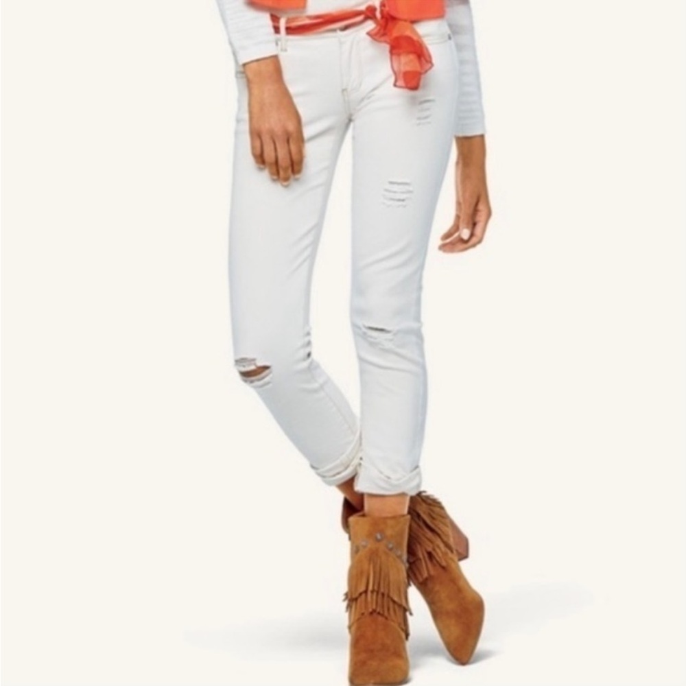CAbi mid-rise distressed slim boyfriend jeans